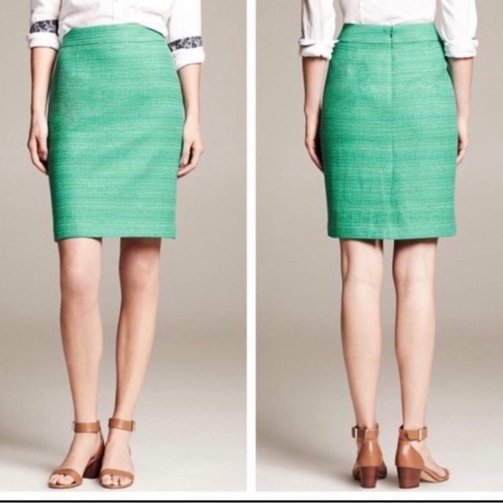 Banana Republic Emerald Green Tweed pencil Skirt Sz 12